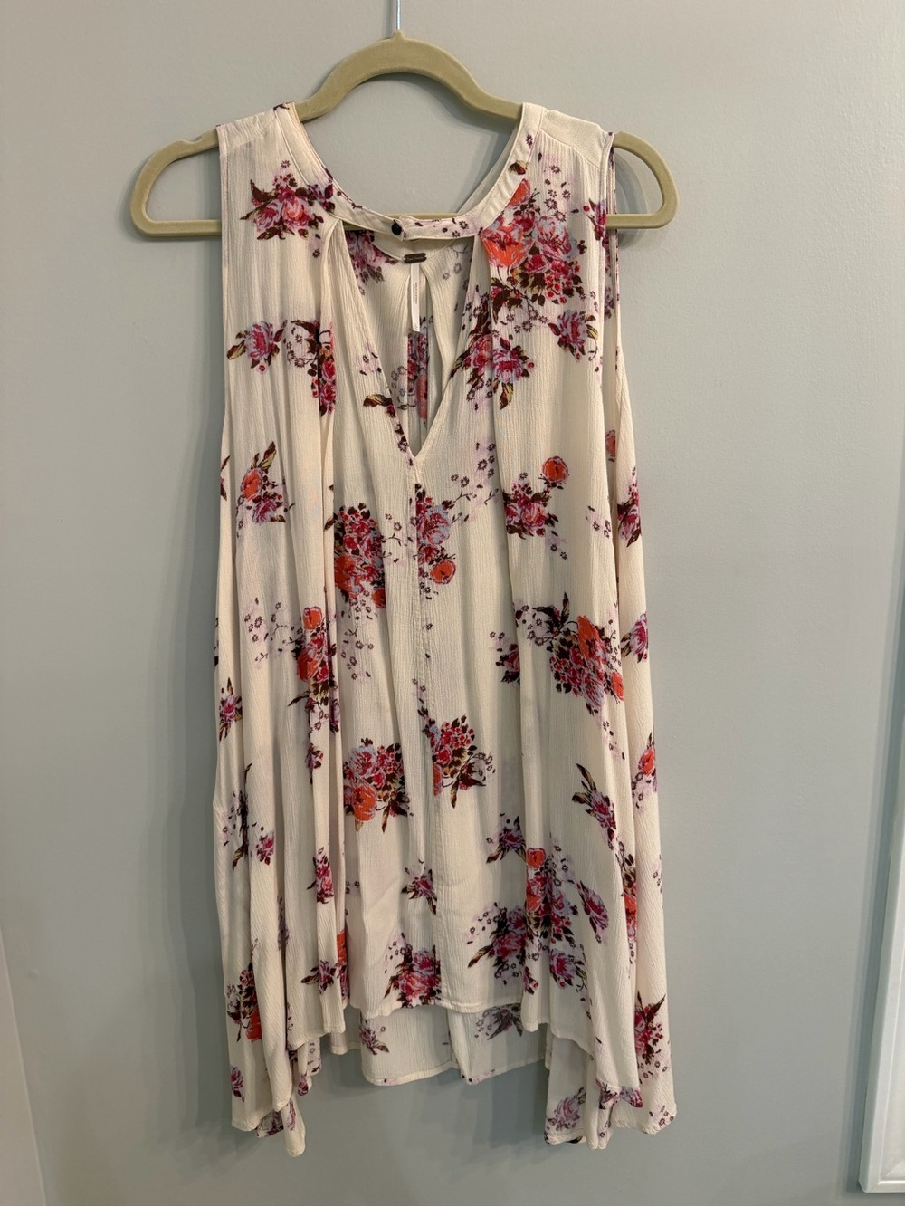 Free People Cream Floral Tunic Dress with Keyhole neckline detail